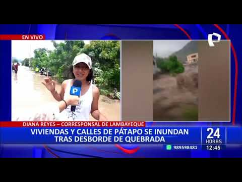 Chiclayo: desborde de quebrada inunda viviendas y calles de Pátapo (1/2)