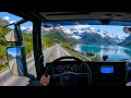 POV Driving Scania S560 - Fiskefjorden Northern Fairytale with a mountain pass 10%