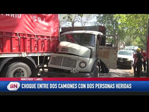 Choque entre dos camiones con dos personas heridas. Montevideo y Larrea.