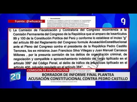 Pedro Castillo: borrador de informe final plantea acusación constitucional contra el presidente