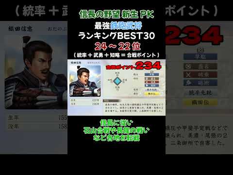 「砲術」持ち鉄砲武将ランキングBEST30 24~22位【信長の野望・新生PK】  #ランキング#信長の野望新生pk #ゲーム実況#武将#鉄砲#最強#銃