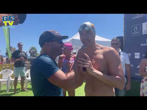 El campeón del mundo David Meca y la campeona de Europa Laura Roca en la Maspalomas Open Water