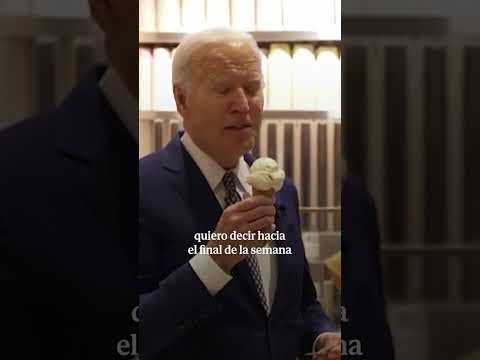 Biden contesta a unos periodistas sobre el alto fuego en Gaza mientras se come un helado