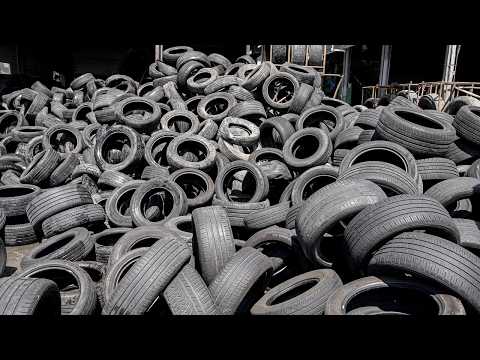 Amazing Process of making Fuel with Old Tires. Tire recycling Factory in Korea