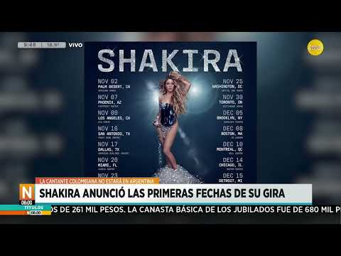 Shakira anunció las primeras fechas de su gira por EE.UU. y Canadá ?N8:00? 19-04-24