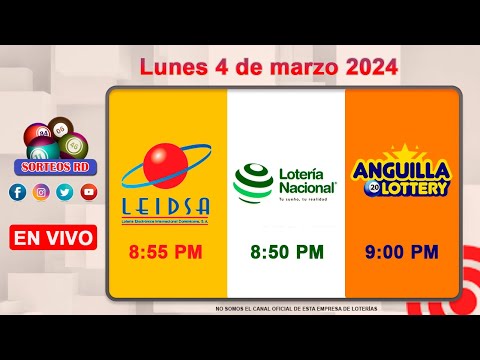 Lotería Nacional LEIDSA y Anguilla Lottery en Vivo ?Lunes 4 de marzo 2024 - 8:55 PM