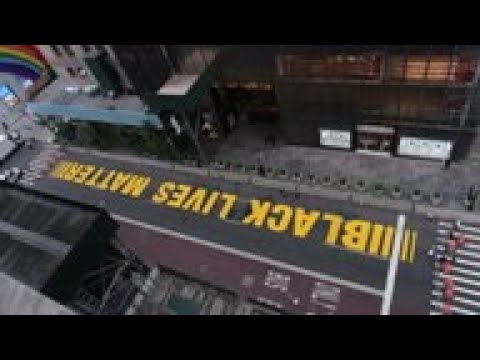 Overhead view of BLM mural at Trump Tower
