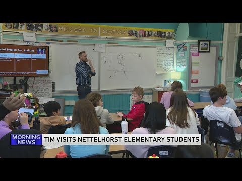 WGN Meteorologist Tim Joyce makes a visit to Nettelhorst Elementary School in Lake View