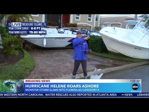 Hurricane Helene storm damage washes boats ashore in Treasure Island, Florida