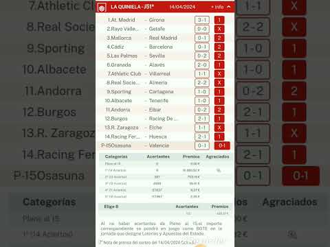 Resultados La Quiniela #Jornada 51 #shorts #ligaespañola #uefachampionsleague #futbol