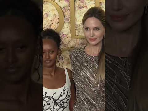 Angelina Jolie coordinates with daughter Zahara on the 2025 Golden Globes red carpet #shorts