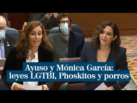 Rifirrafe entre Ayuso y Mónica García: leyes LGTBI, Phoskitos y porros