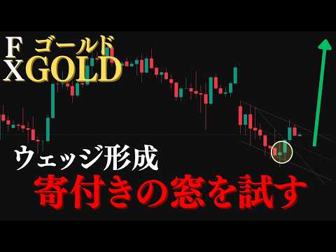 ゴールド1時間足で下降ウェッジ形成、週明けのギャップ試すか。【XAUUSDチャート分析予想】