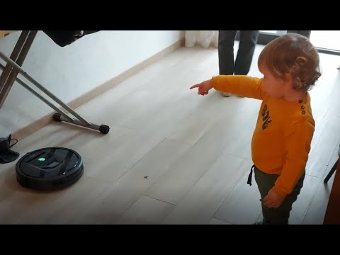 Curious Baby Scared by Vacuum Cleaner Roomba - Funniest Home Videos