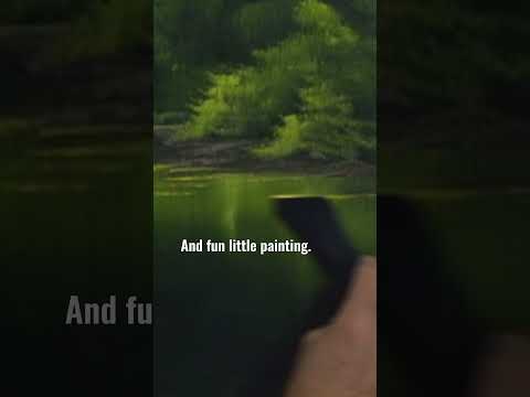Bob Ross uses a tiny roll of paint to make waterlines in his painting