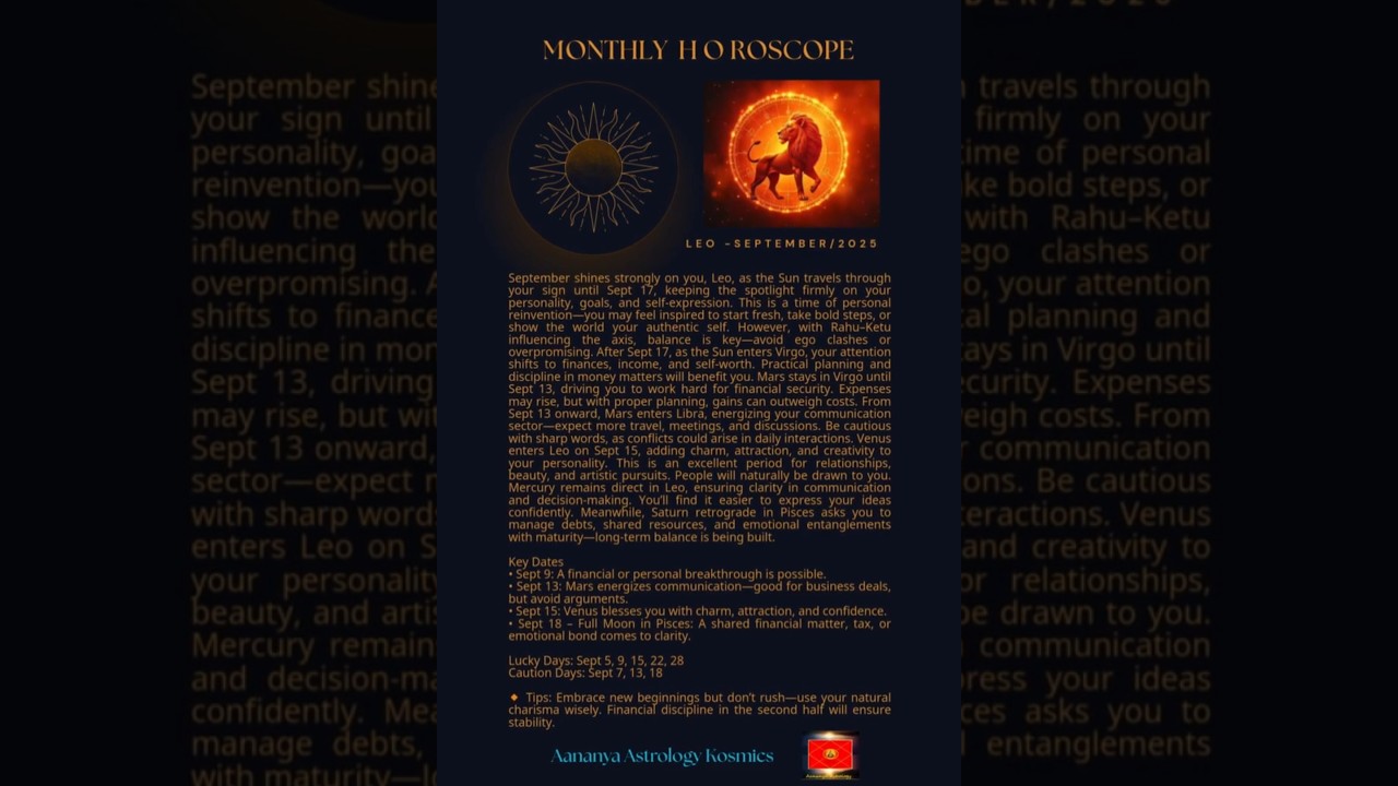 ♌ Leo (सिंह राशि) September 2025 Horoscope | Career, Love & Finance