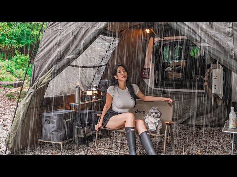 RAINY CAMP WITH A NEW CAR TENTㅣNATURE & RAIN ASMR