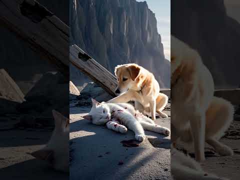 Dog Helps Cat in an Epic Rocky Cliff Adventure!  #cat #cute #funny #dog