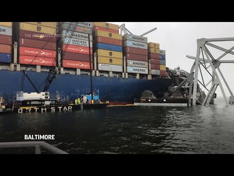 New video showing collapsed bridge and damaged container ship in Baltimore