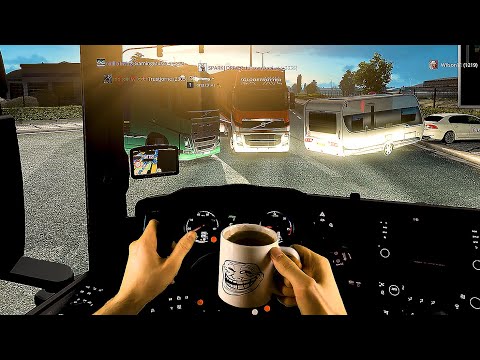 ETS2 Multiplayer on Steeting Wheel ☕ TruckersMP Funny Moments