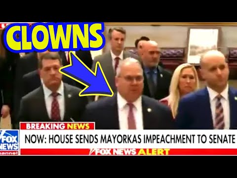 WHAT DO YOU NOtICE AS  MARJORIE TAYLOR'S GOP CIRCUS walk MAYORKAS impeachment articles to Senate