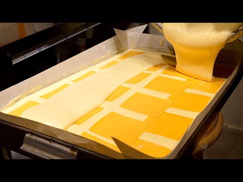 겹겹이 쌓인 치즈와, 초콜릿으로 없어서 못 판다는 대만 대왕카스테라 Fluffy giant cheese castella making - Korean street food