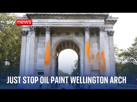 Three arrests after Just Stop Oil protesters spray orange paint on London's Wellington Arch