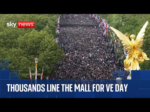 Crowds gather on The Mall ahead of VE Day celebrations