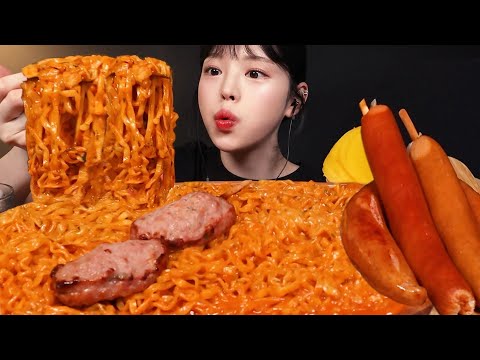 SUB)까르보불닭볶음면에 대왕 킬바사 소세지 먹방! 편의점 꿀조합 리얼사운드 Carbo Buldak & Sausage Mukbang Asmr