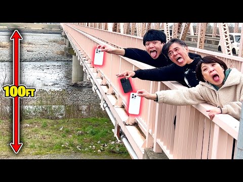 家族のiPhoneを橋の上から落として破壊したら父母が発狂。スマホ投げてキャッチ水没チャレンジ