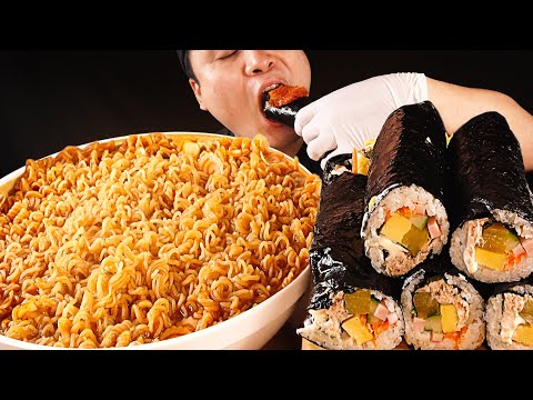 두꺼운 통참치김밥과 얼큰한 육개장라면 먹방~!! 리얼사운드 ASMR social eating Mukbang(Eating Show)