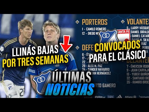 Andrés LLINÁS Baja en MILLONARIOS ¿Cuánto tiempo? | Convocados para EL CLÁSICO | Ganar o ganar