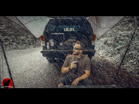 ⛈️ Storm Camping in the Bed of my Toyota Tundra - Heavy Rain, Thunder and Lightning Camp
