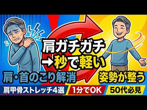🔷50代健康ルーティン【今すぐやって】ガチガチ肩こり・首こりが一瞬で輕くなる!🔥肩甲骨ストレッチ4選|毎日1分で激變 #肩こり改善 #首こり解消 #肩甲骨はがし #50代健康習慣 #簡單ストレッチ