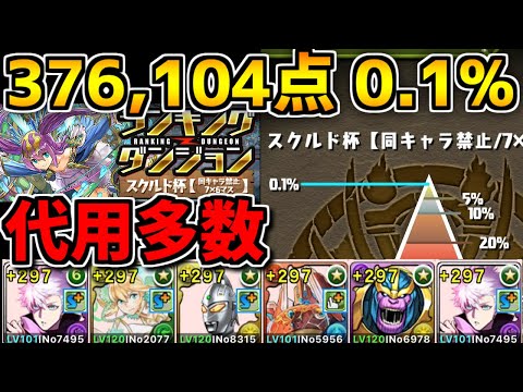 0.1%376,104点！五条1枚編成も！固定パズルで王冠余裕！編成難易度低め！スクルド杯 ランキングダンジョン【パズドラ】