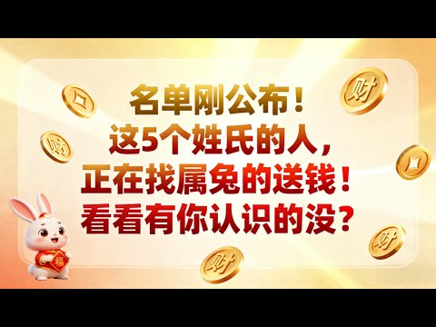 名單剛公布！這5个姓氏的人，正在找屬兔的送錢！看看有你認識的沒？