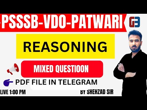 REASONING|PSSSB|VDO|CLERK|BY SHEHZAD SIR|GILLZ MENTOR