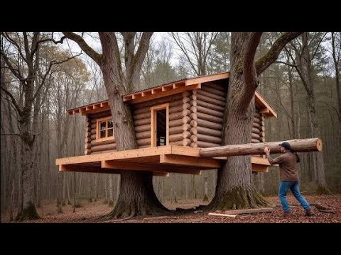 Man Builds Extreme TREEHOUSE Alone 5m HIGH Off Grid/ Start to Finish