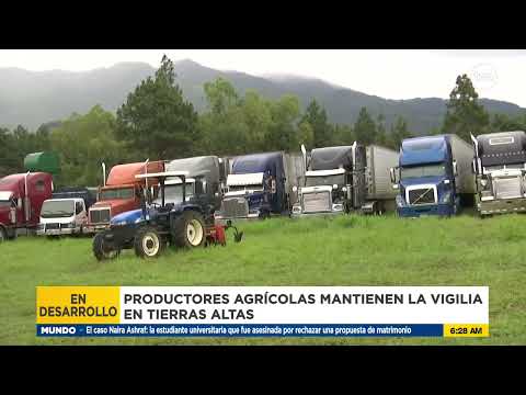 Transportistas de carga agrícola permanecen en vigilia en Tierras Altas