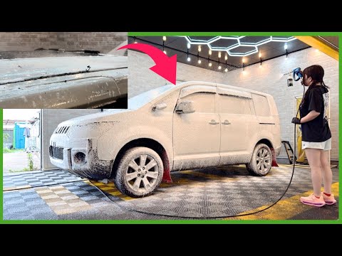 17年放置の汚れと黄ばみを洗浄。デリカをケミカルの力だけで徹底的に洗車してみた。