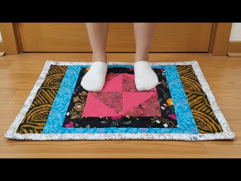 Handmade Quilted Patchwork Doormat – Colorful Multi-Pattern Cotton Floor Mat for Home Decor