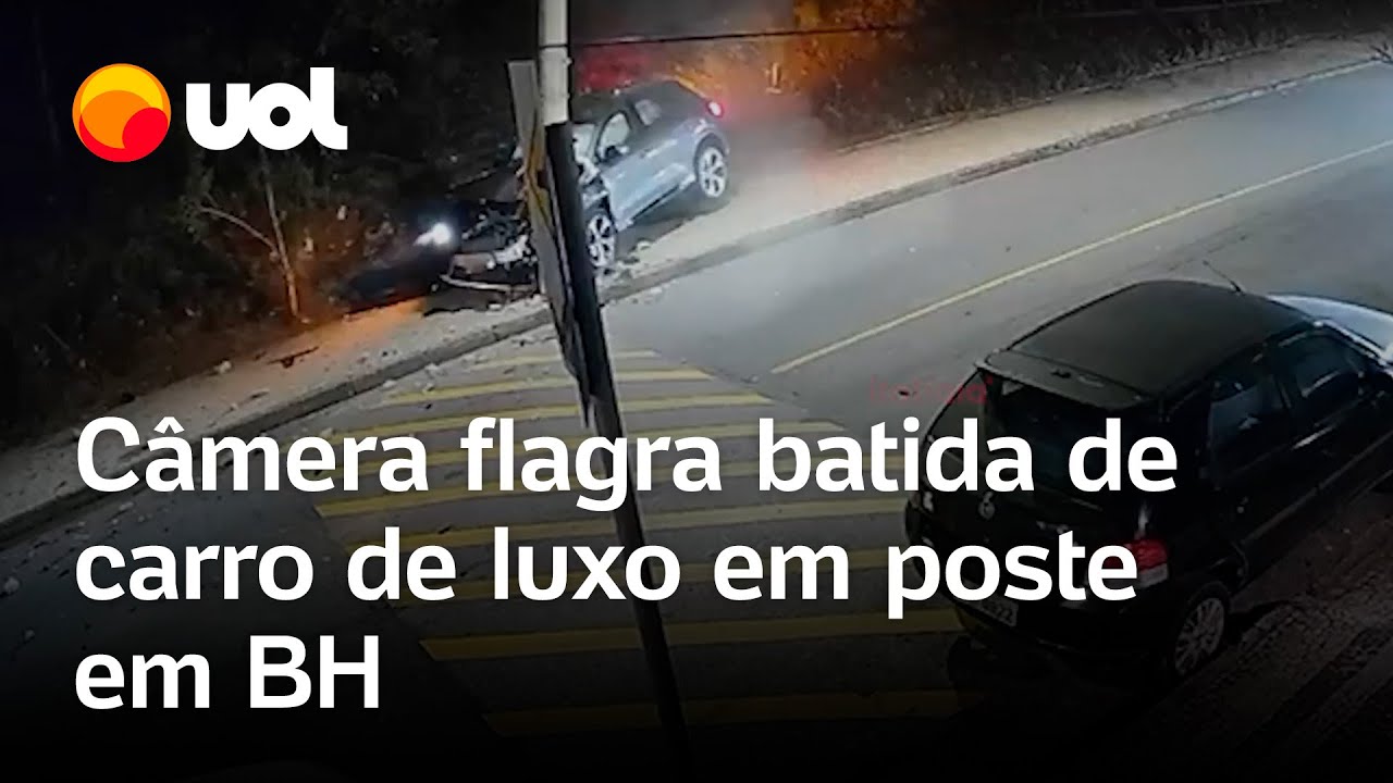 Homem perde controle de carro de luxo e bate em poste em bairro nobre de Belo Horizonte; vídeo