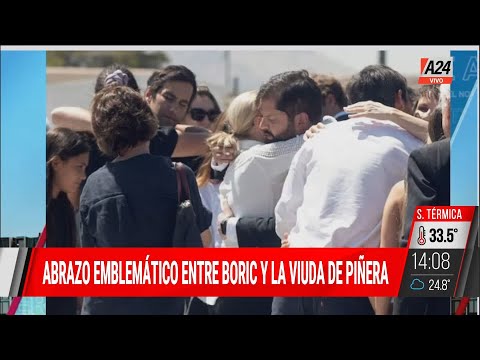 Abrazo emblemático entre Gabriel Boric y la viuda de Sebastián Piñera