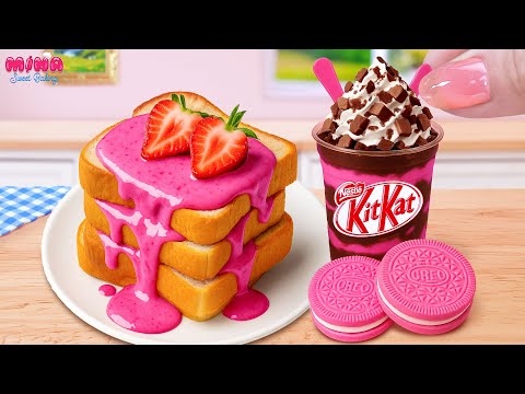 🍓Best Strawberry Cake Recipe🍓Miniature Pink Ice Cream & Chocolate Bread Dessert | Mina Sweet Baking