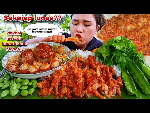 MENDESIS 🔥🥵 CEKER PEDAS TANPA TULANG BAKSO URAT KUAH LALAPAN MENTAH SERBA HIJAU PAKE NASI MUKBANG