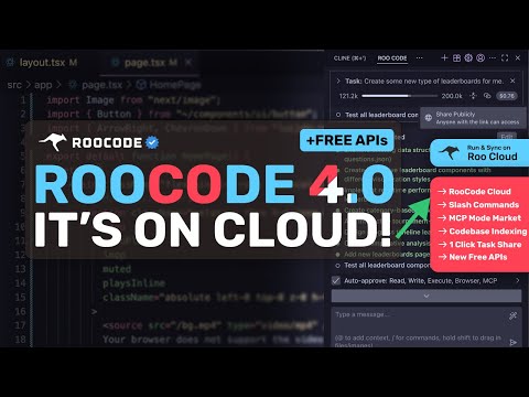 RooCode (New Upgrades & Cloud) + Free APIs: Cloud Features, Slash Commands, Mode Markets & More!