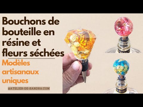 Bouchons de bouteille en résine et fleurs séchées 🌸 | Modèles artisanaux uniques