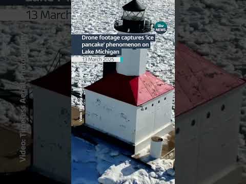 Drone footage captures 'ice pancake' phenomenon on Lake Michigan #itvnews