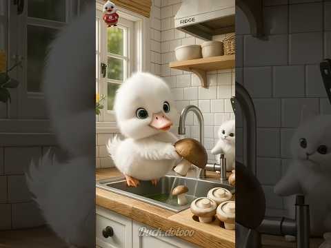The little duck took the little cat to pick mushrooms in the mountain forest. #duck #shorts #cute