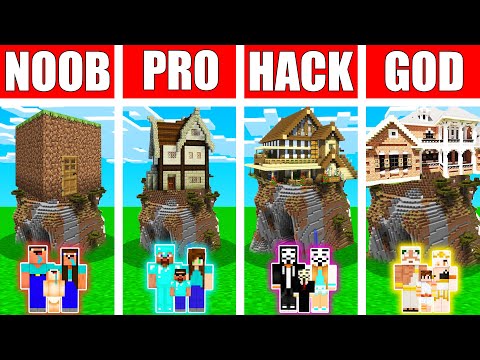 Minecraft Battle :  HOUSE ON THE MOUNTAIN BUILD CHALLENGE - NOOB vs PRO vs HACKER vs GOD Minecraft